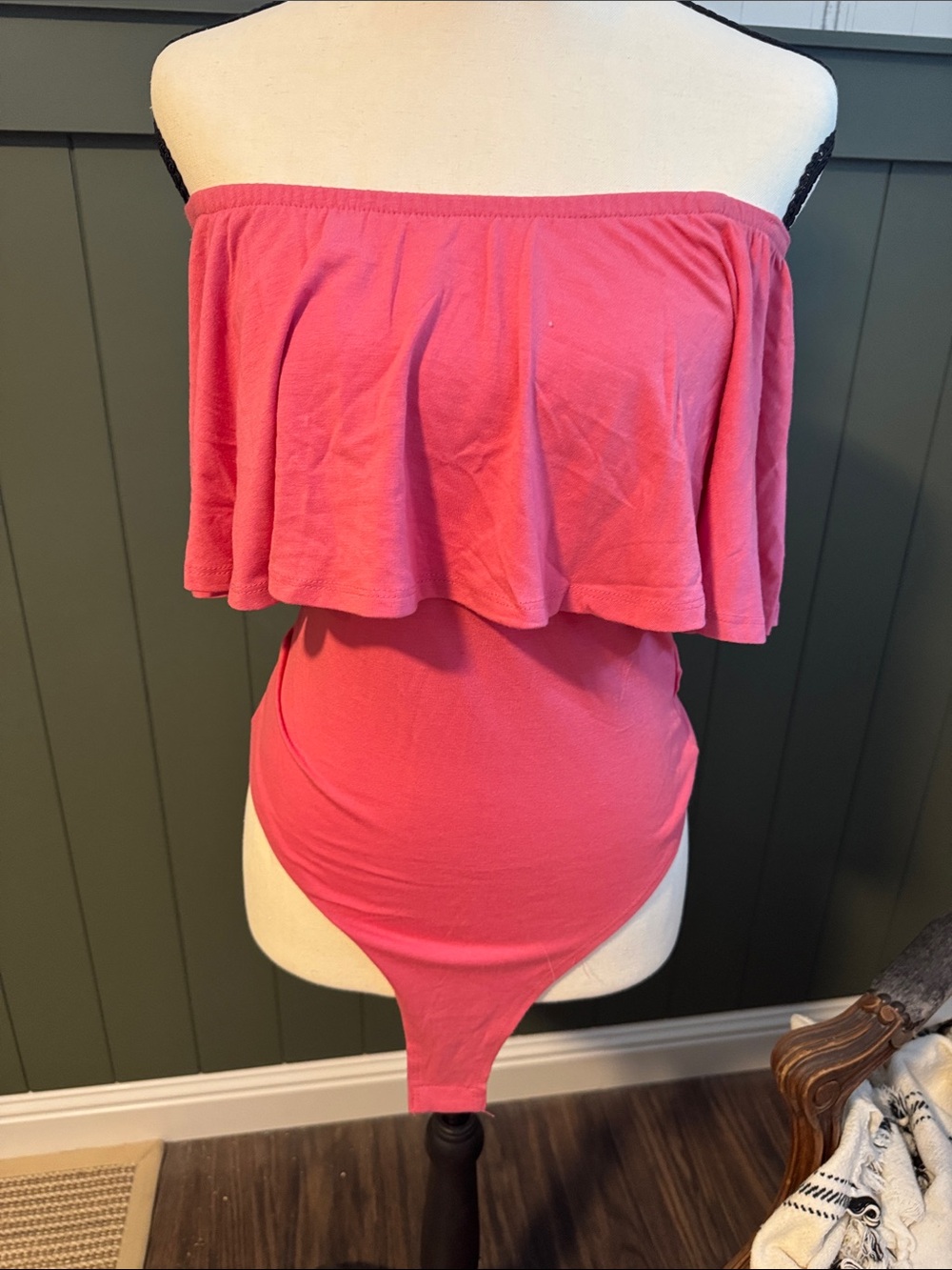 Zenana Outfitters Pink Off-Shoulder Ruffle Bodysuit
